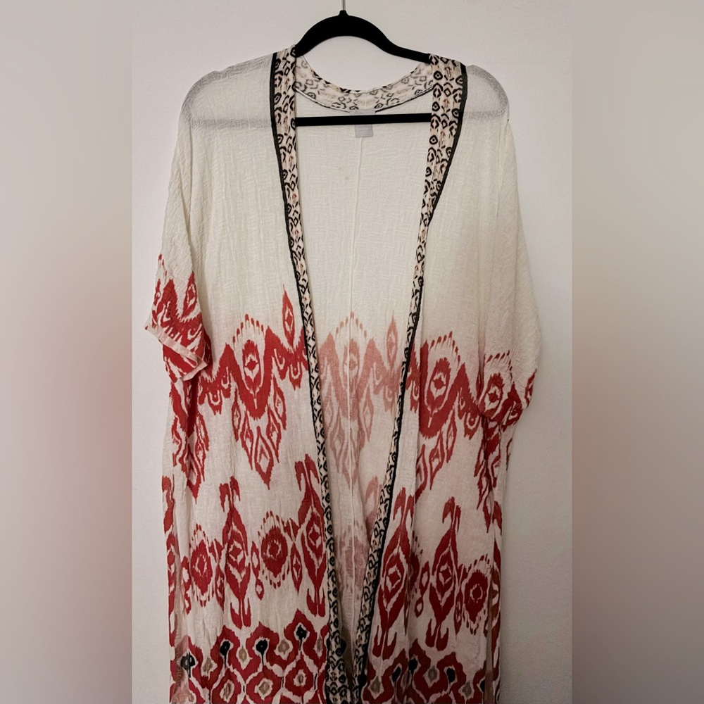 Chicos, Bohemian Red and White Kimono Cardigan